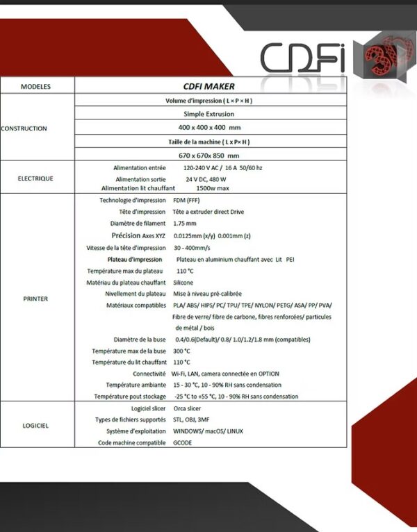 CDFI 3D Maker 400 (sur commande)